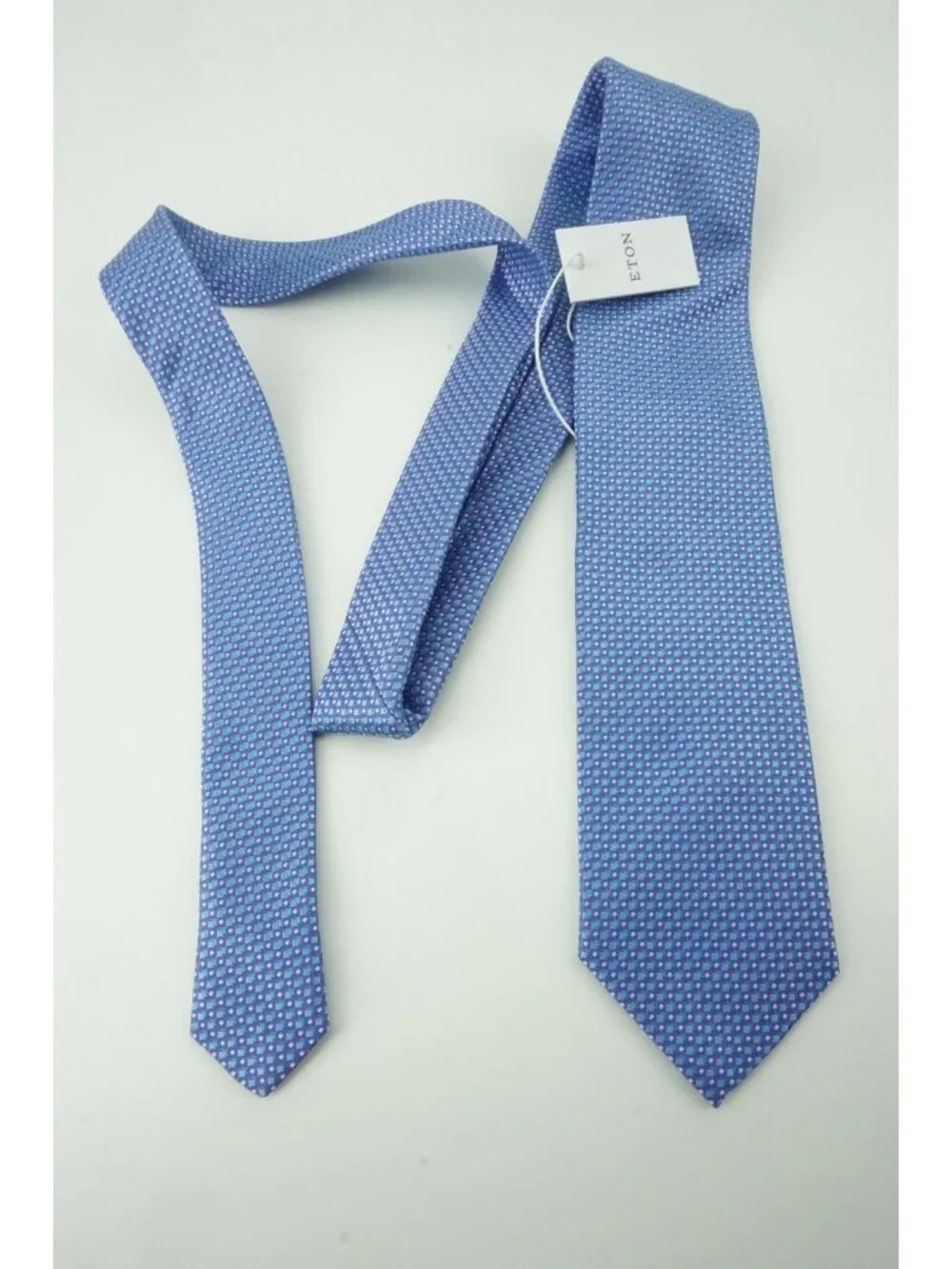 Eton Cobalt Sky Blue Micro Geometric Woven 100% Silk Tie Brand New With Tags